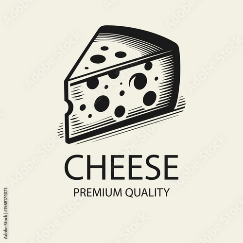 Black and white flat vector logo of a cheese wedge with holes. Ideal for dairy branding, cheese shop logos, food packaging, and artisan product design.