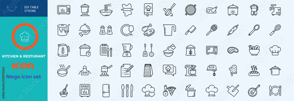Fototapeta premium Hand drawn kitchen icon set