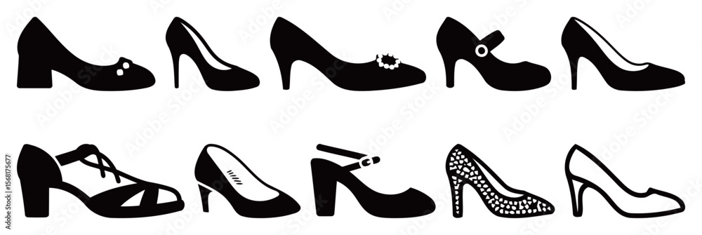 High heel shoe collection showing various styles and designs High heel shoe collection showing various styles and designs