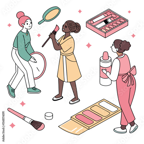  cartoon  man and woman makeup products banner