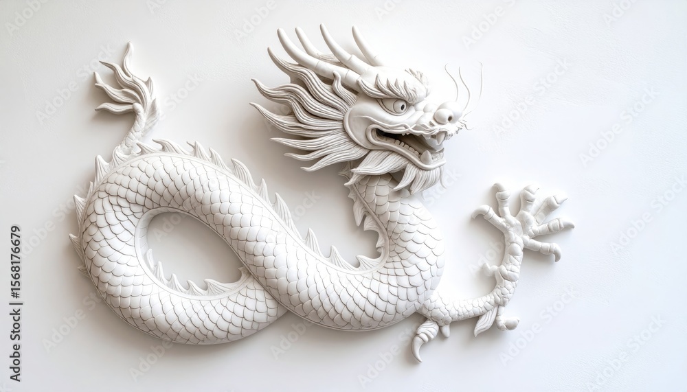 Obraz premium White dragon sculpture on wall