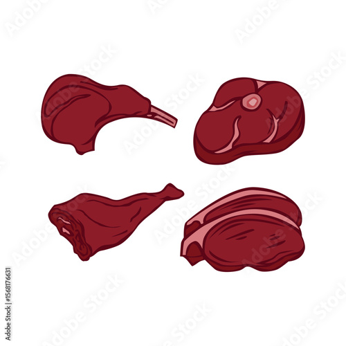Delicious Cuts of Lamb  A Culinary Illustration of Lamb Chops, Leg, and Loin