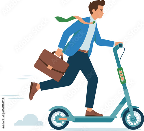 Businessman riding electric scooter to work with briefcase in hand ai generated vector
