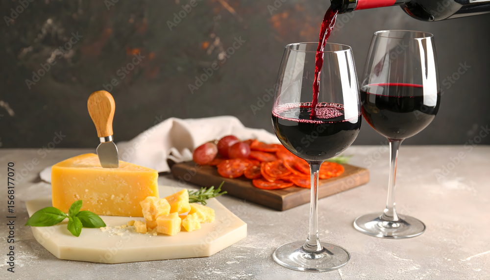 Naklejka premium Red Wine and Charcuterie Platter 