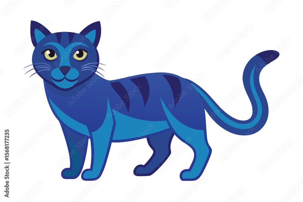 Obraz premium A Playful Blue Striped Cat with Enchanting Yellow Eyes Standing on a White Background
