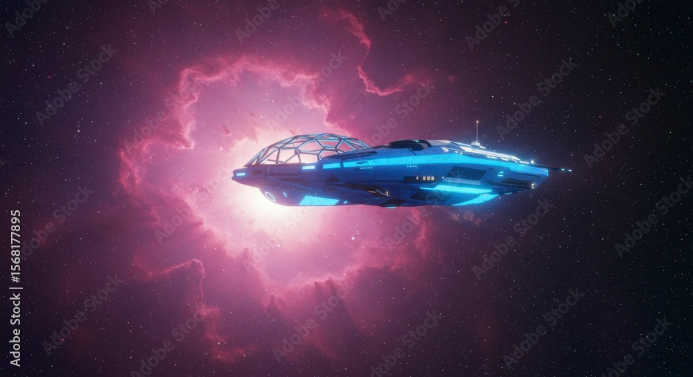 Futuristic spaceship in vibrant nebula Futuristic spaceship in vibrant nebula