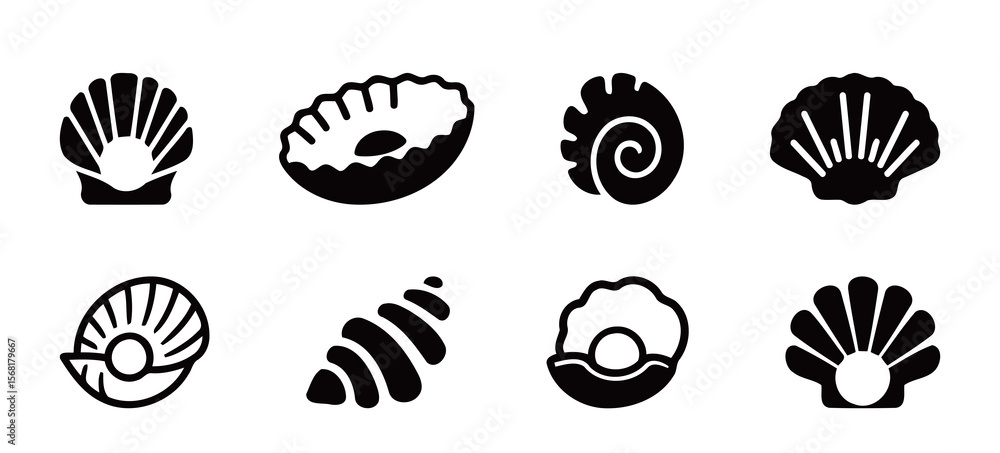 Seashell Icons Set Simple Black and White Shell Designs Seashell Icons Set Simple Black and White Shell Designs