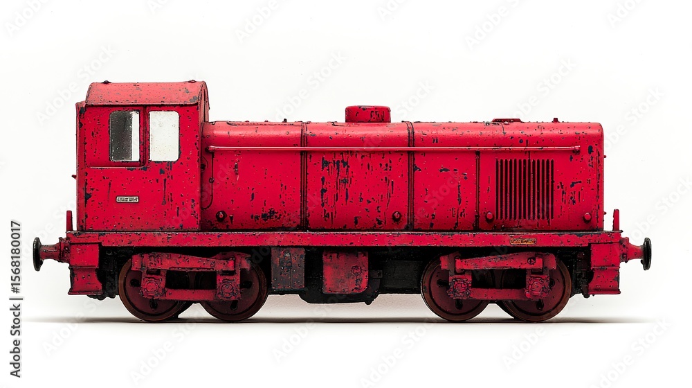 Naklejka premium Tourist train engine, quaint, angled front, isolated on white, cheerful, inviting