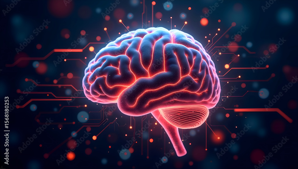 Glowing brain symbolizing intelligence, technology, and complex thought processes. Glowing brain symbolizing intelligence, technology, and complex thought processes.