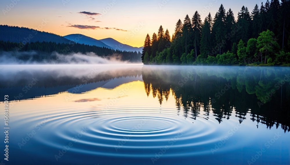 Fototapeta premium Calm lake sunrise with ripples