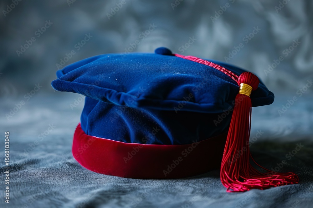 custom made wallpaper toronto digitalBlue graduation cap with red tassel lying on textured background, representing the culmination of years of study and hard work