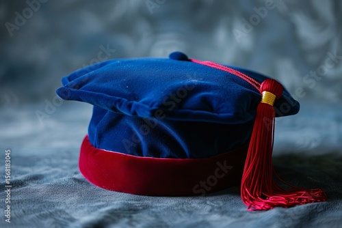Wallpaper Mural Blue graduation cap with red tassel lying on textured background, representing the culmination of years of study and hard work Torontodigital.ca