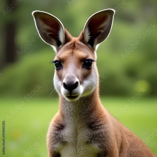It depicts a young kangaroo with plump ears and soft brown fur.
