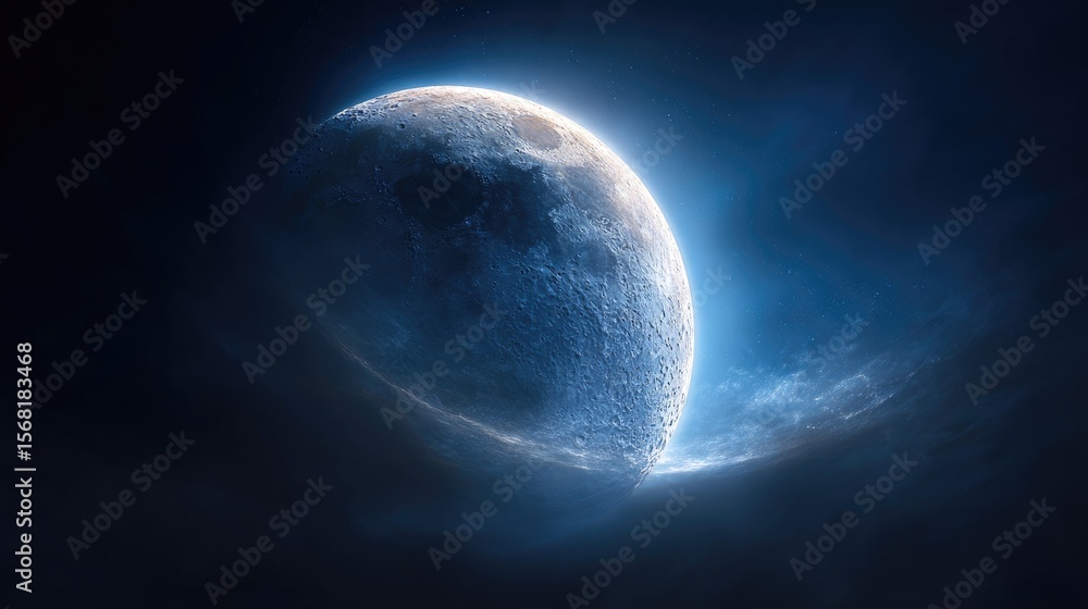 Glowing moon in dark space. Glowing moon in dark space.