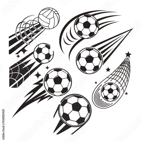 Set of soccer balls vector illustration for sport game and competition