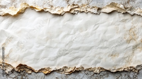 Crumpled paper with torn edges on marble