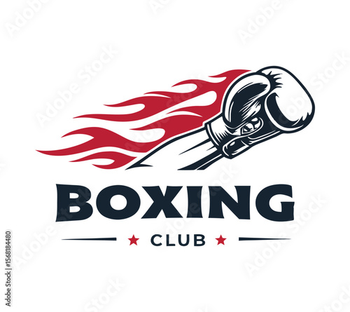 A collection of vintage-style vector designs with a boxer, flaming glove, and stars for a fight club or gym