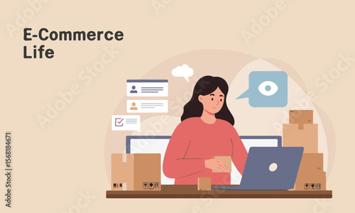 Female e-commerce business concept vector ideal for business guides, infographics, and marketplace content