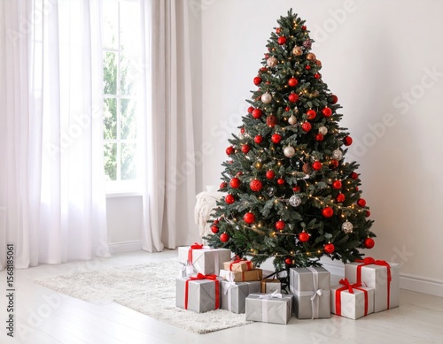 Christmas tree in living room with gifts