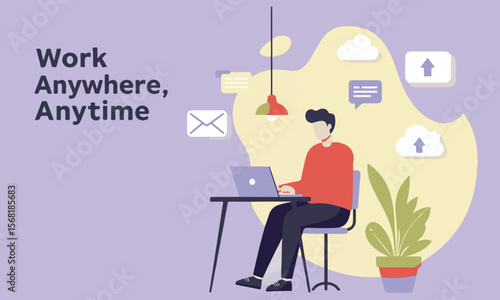 Modern flat vector for promoting digital nomadism and flexible jobs on websites, infographics, and social media