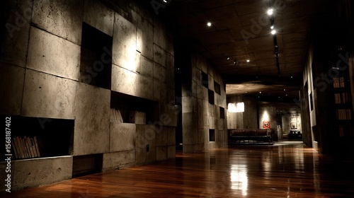 Wallpaper Mural Dark, modern concrete hallway with recessed lighting Torontodigital.ca