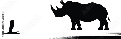 Dramatic Rhino Silhouette Vector Illustration:  Powerful, Dark, African Animal
