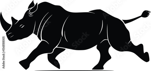 Powerful Rhino Silhouette: Dynamic Vector Illustration, Running Animal