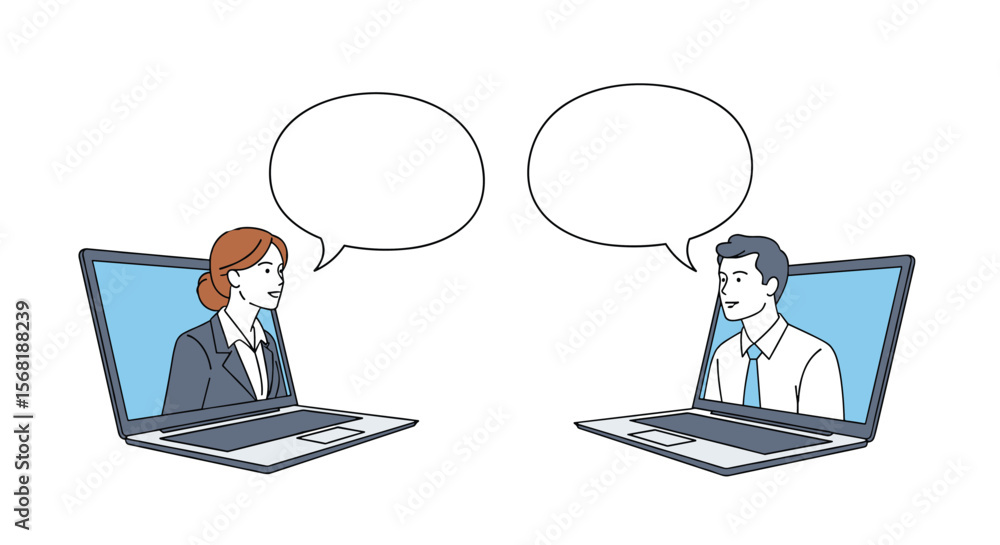 Online Communication Between Two Professionals Discussing Ideas Through Laptops Online Communication Between Two Professionals Discussing Ideas Through Laptops