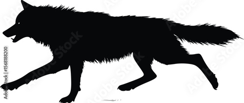 Vector silhouette of a running wolf: dramatic, powerful, dark.