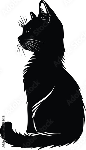 Elegant vector silhouette: a pensive black cat sitting.