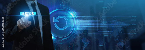 Businessman interacts with a futuristic 