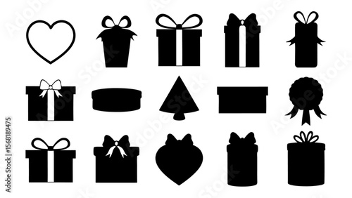  Gift boxes with ribbon icons Set. Gift box flat silhouette set.