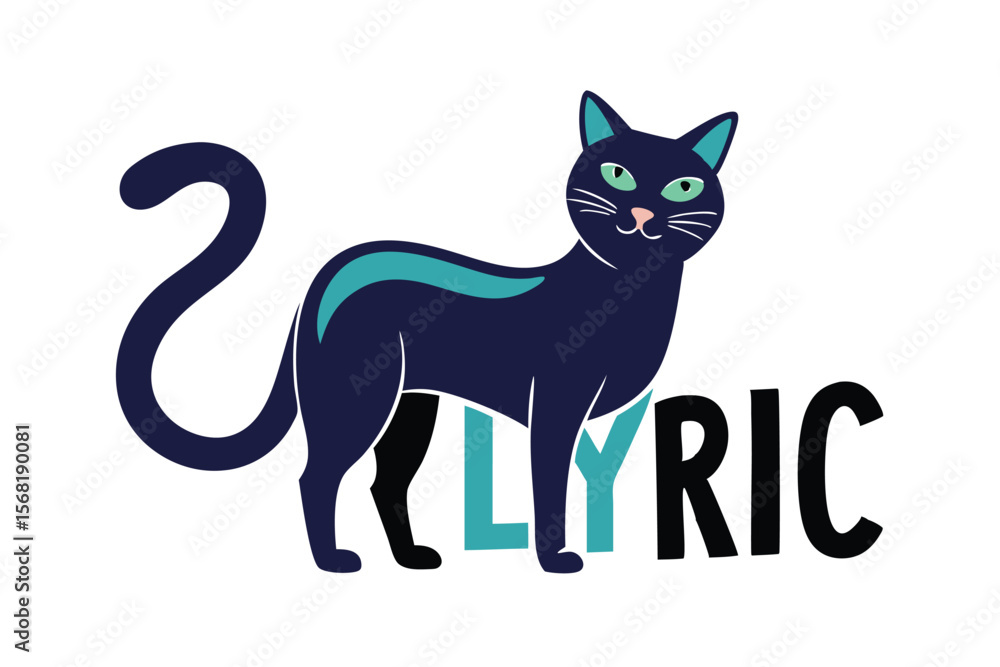 Stylish Cat Illustration Featuring the Word Lyric in a Creative Composition Design Stylish Cat Illustration Featuring the Word Lyric in a Creative Composition Design