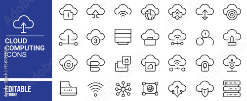 Cloud Computing and Technology Icons for Web Design, Network, and Data Systems