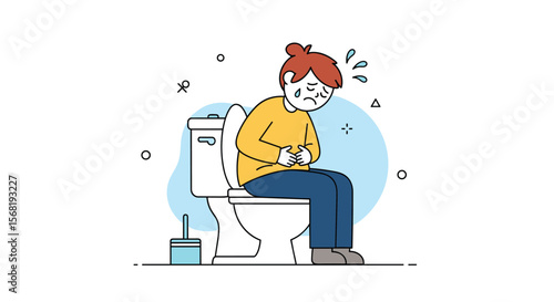 Person Sitting on Toilet Feeling Sick Abdominal Pain Discomfort Distress Illustration