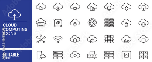 Vector Cloud Computing Icons for Technology, Data, and Networking Design Projects