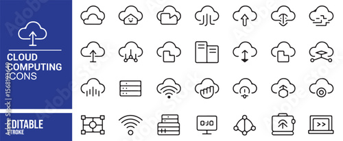 Simple and Clean Cloud Computing Icons for Digital Media, Editable Format