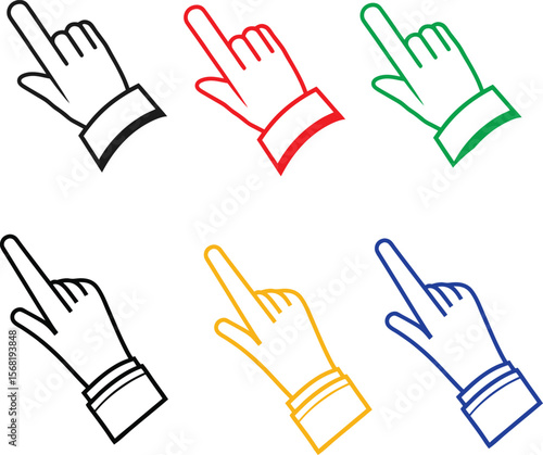 Pointing Hand Cursor Icon Set with Multiple Directions and Colors