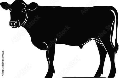 Elegant black vector silhouette of a cow, farm animal graphic