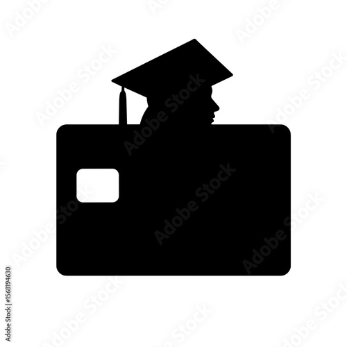 Graduate silhouette inside credit card outline, student debt and finance concept