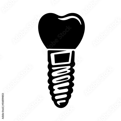 Dental implant silhouette with screw thread detail, oral health integration
