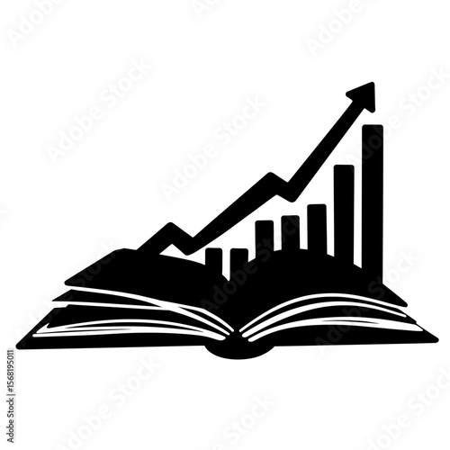 Index fund graph silhouette in open notebook, financial growth tracking