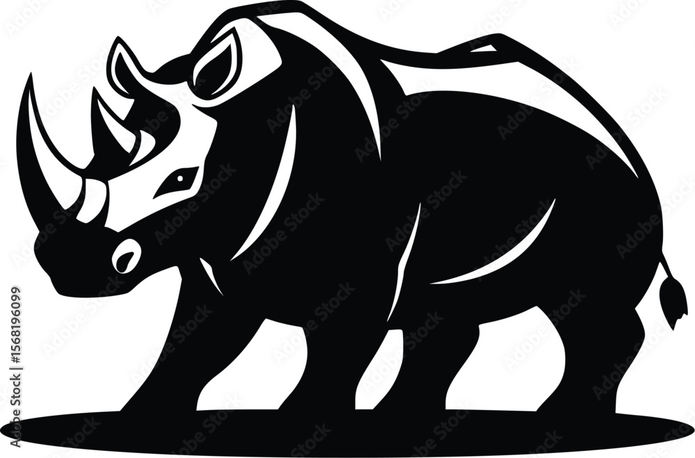 Fototapeta premium Powerful Rhino Vector Illustration: Strong, Bold, Black Silhouette