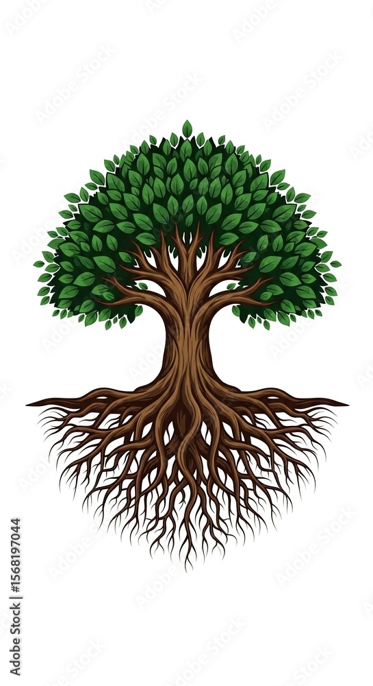 Naklejka premium Majestic Tree of Life, Rooted Strength and Growth, Detailed Illustration