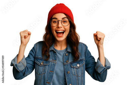 Young woman showing thumbs up isolated on transparent background