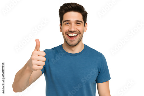 Young man showing thumbs up isolated on transparent background