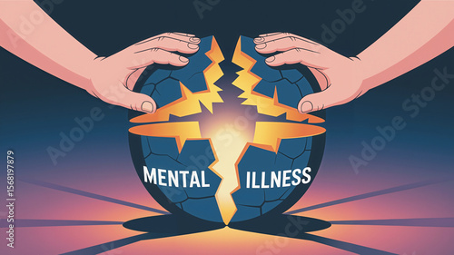 Hands pulling apart globe symbolizing mental illness concept  