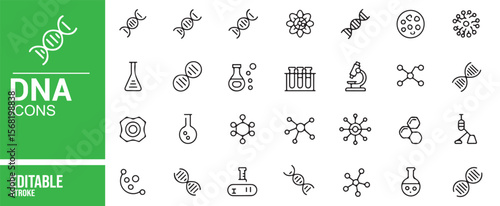 Clean Line Art DNA and Biology Icons for Scientific and Research Projects