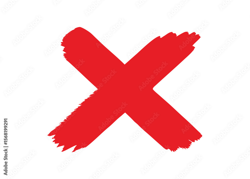 Obraz premium Bold red x mark painted with a brush on a white background
