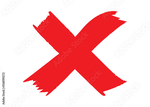 Bold red brush stroke x mark symbol isolated on white background
